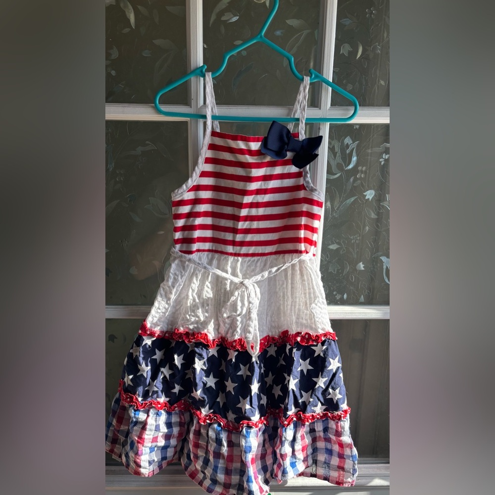 Patriotic Striped and Star Dress with Bow